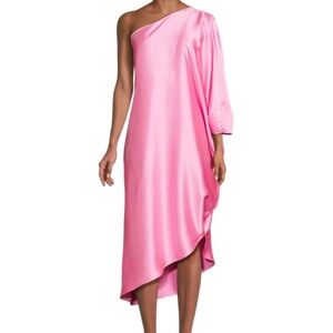 RENEE C,One shoulder, satin, Barbie pink dress